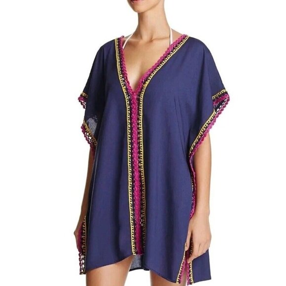 Becca Swim Scenic Route Crochet Trim Off the Shoulder Cover Up Tunic Petite XS - Picture 1 of 10